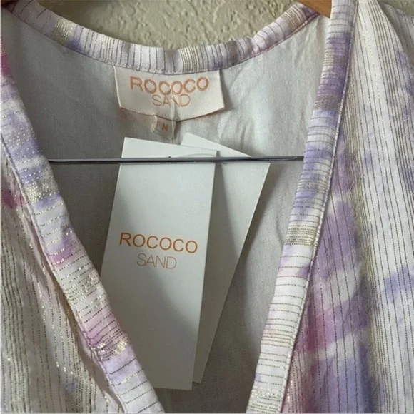 Rococo Sand Emi Metallic Shimmer Purple and Pink Long Sleeve Maxi Dress - Picture 4 of 15